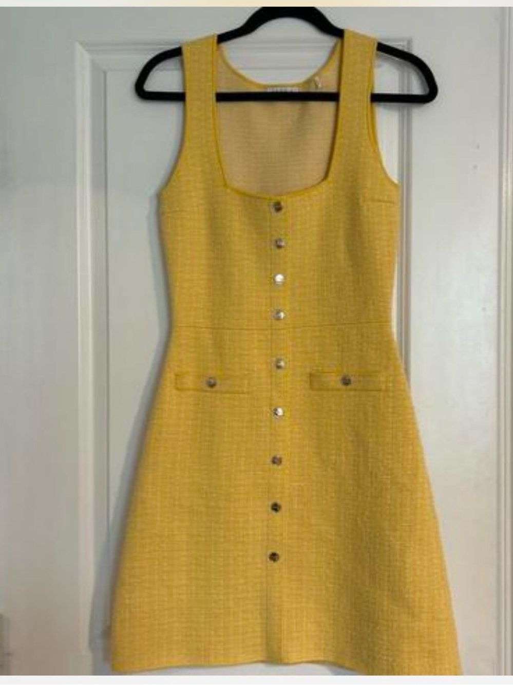 Sandro Cannelle Yellow Tweed Button-Front Mini Dress Size FR34